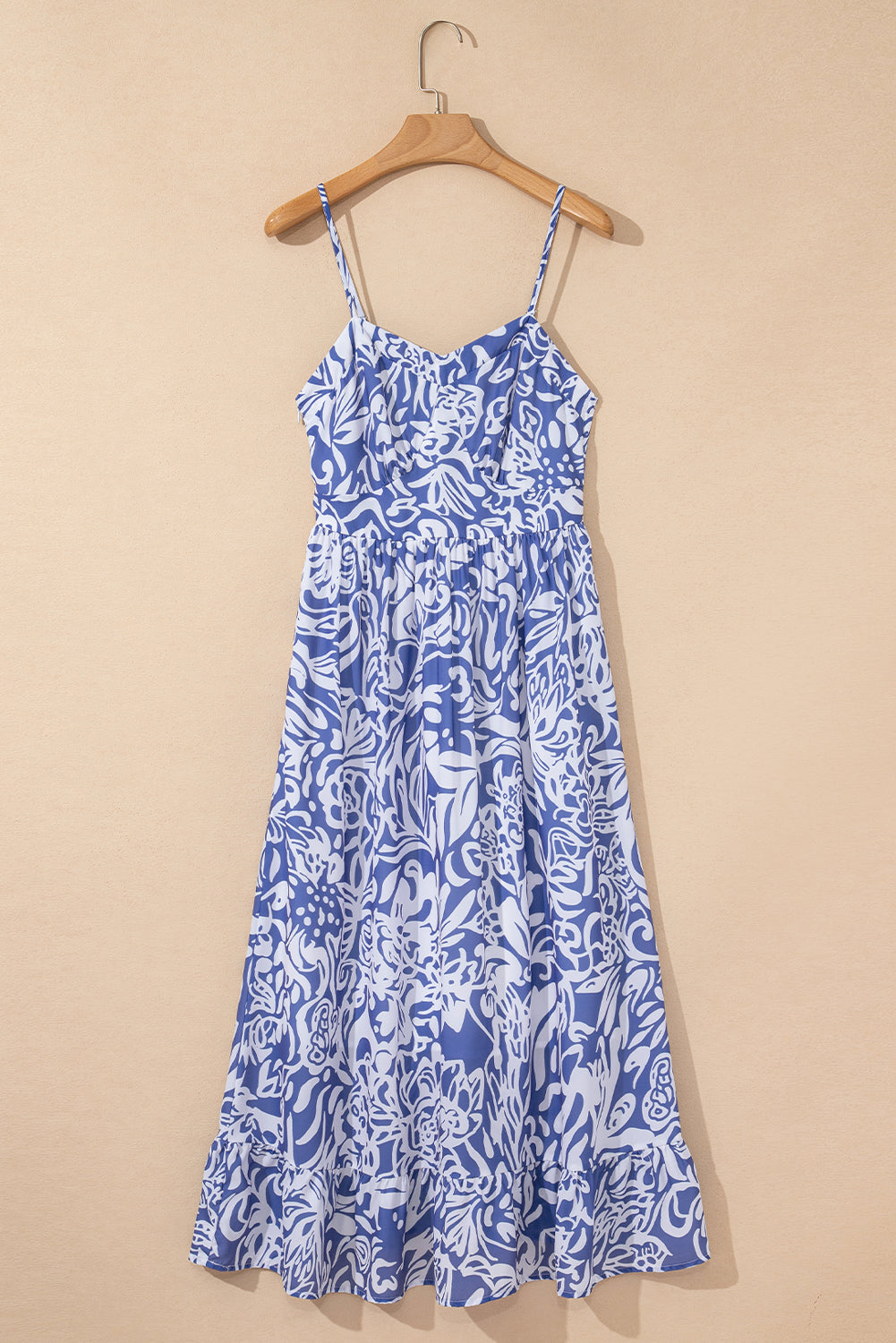 Floral Print Spaghetti Strap High Waist Maxi Dress