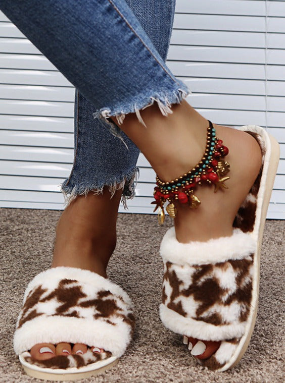 Tie-Dye Soft Bottom Fur Slippers - KOC