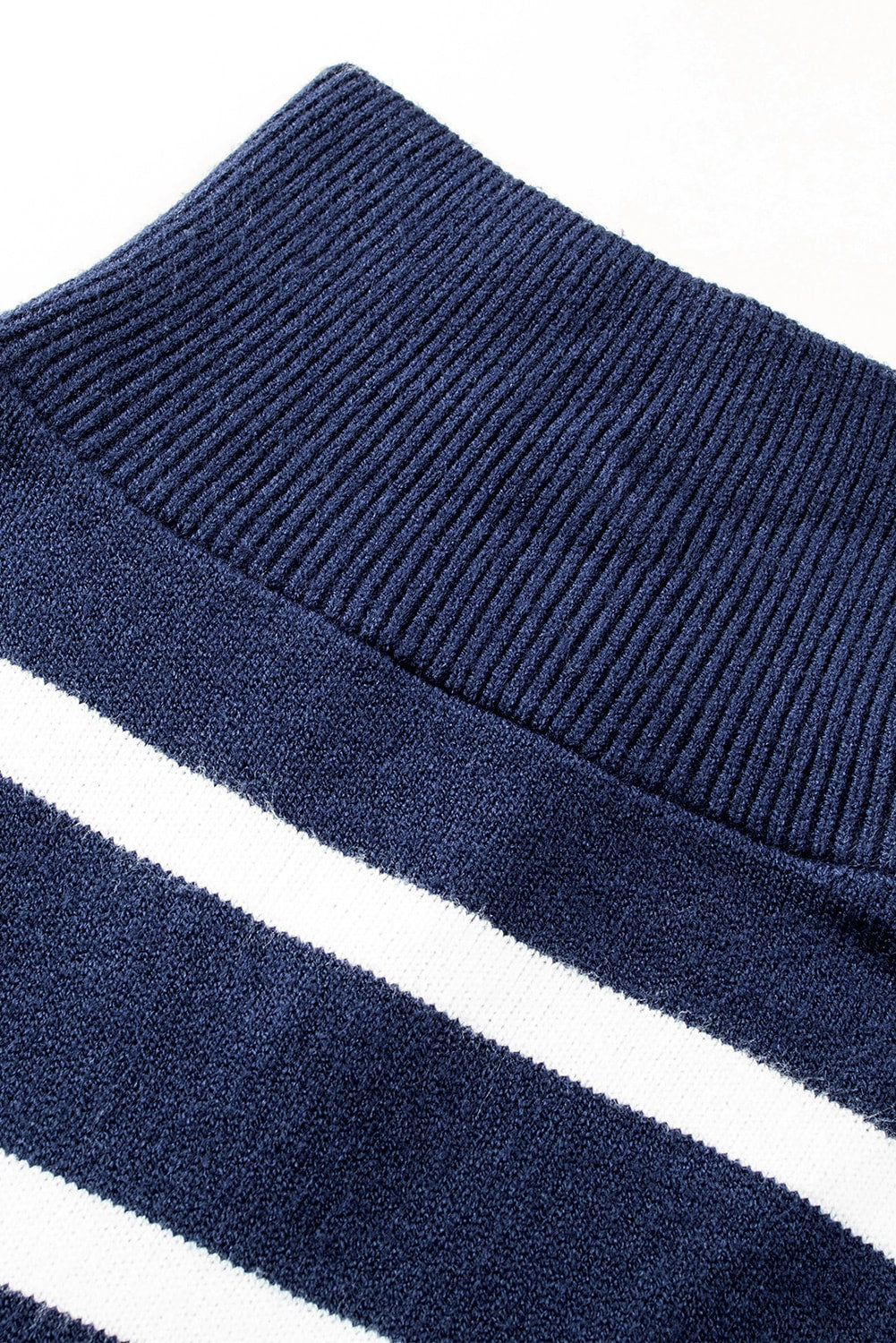 Striped O-ring Zip Collared Loose Sweater Mini Dress