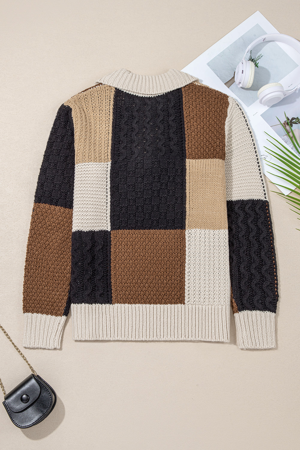 Knit Sleeve Buttons Collared Sweater