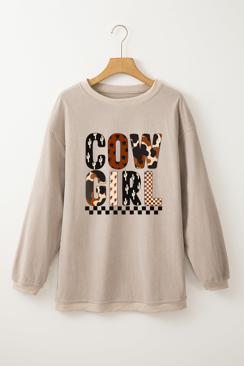 Western Cowgirl Graphic Corduroy Baggy Sweatshirt