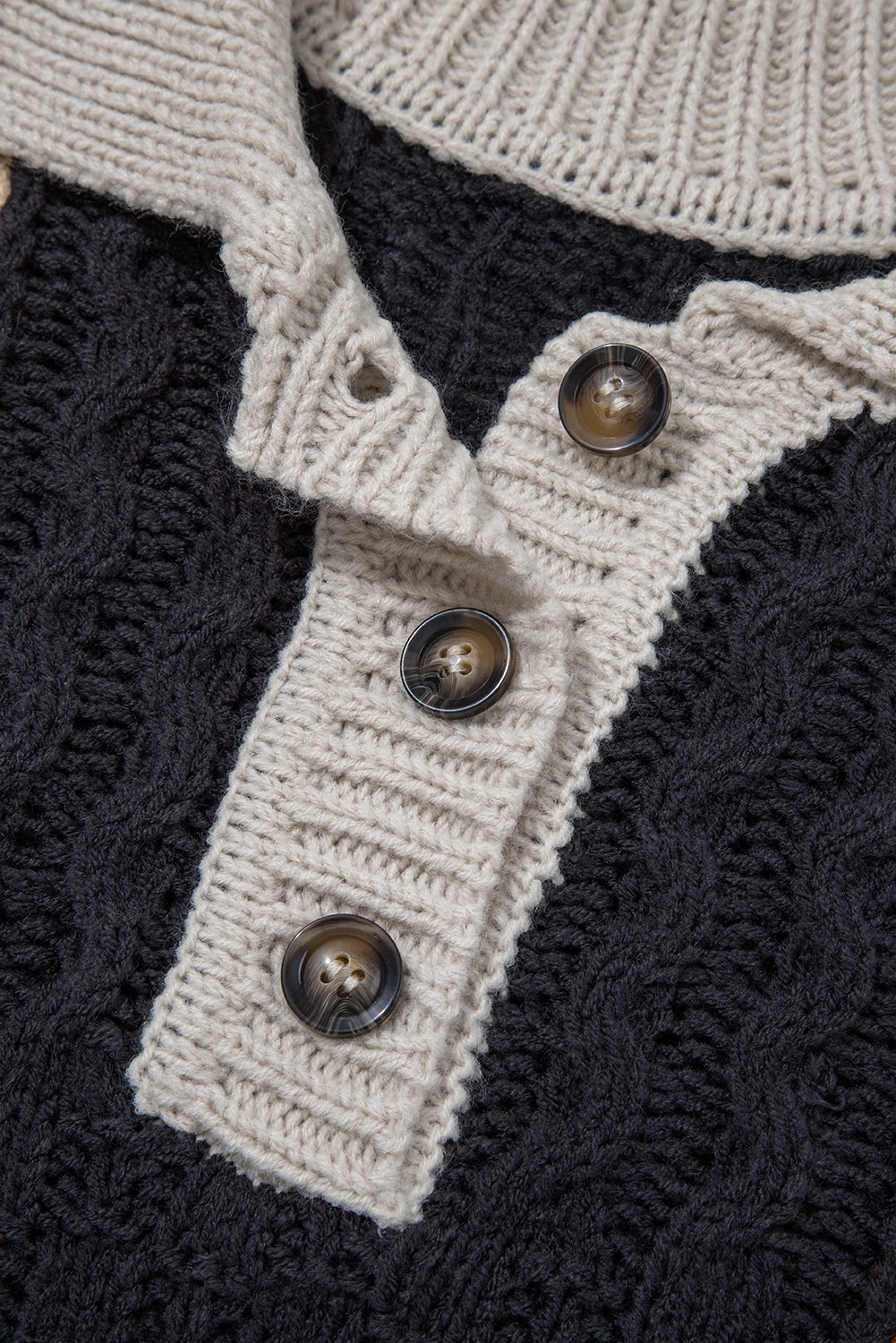 Knit Sleeve Buttons Collared Sweater