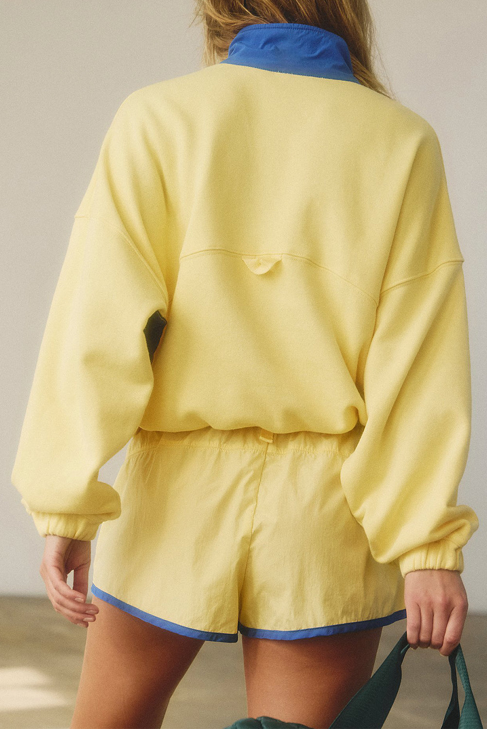 Color Block Patchwork Half Button Pullover and Shorts 2pcs Outfit