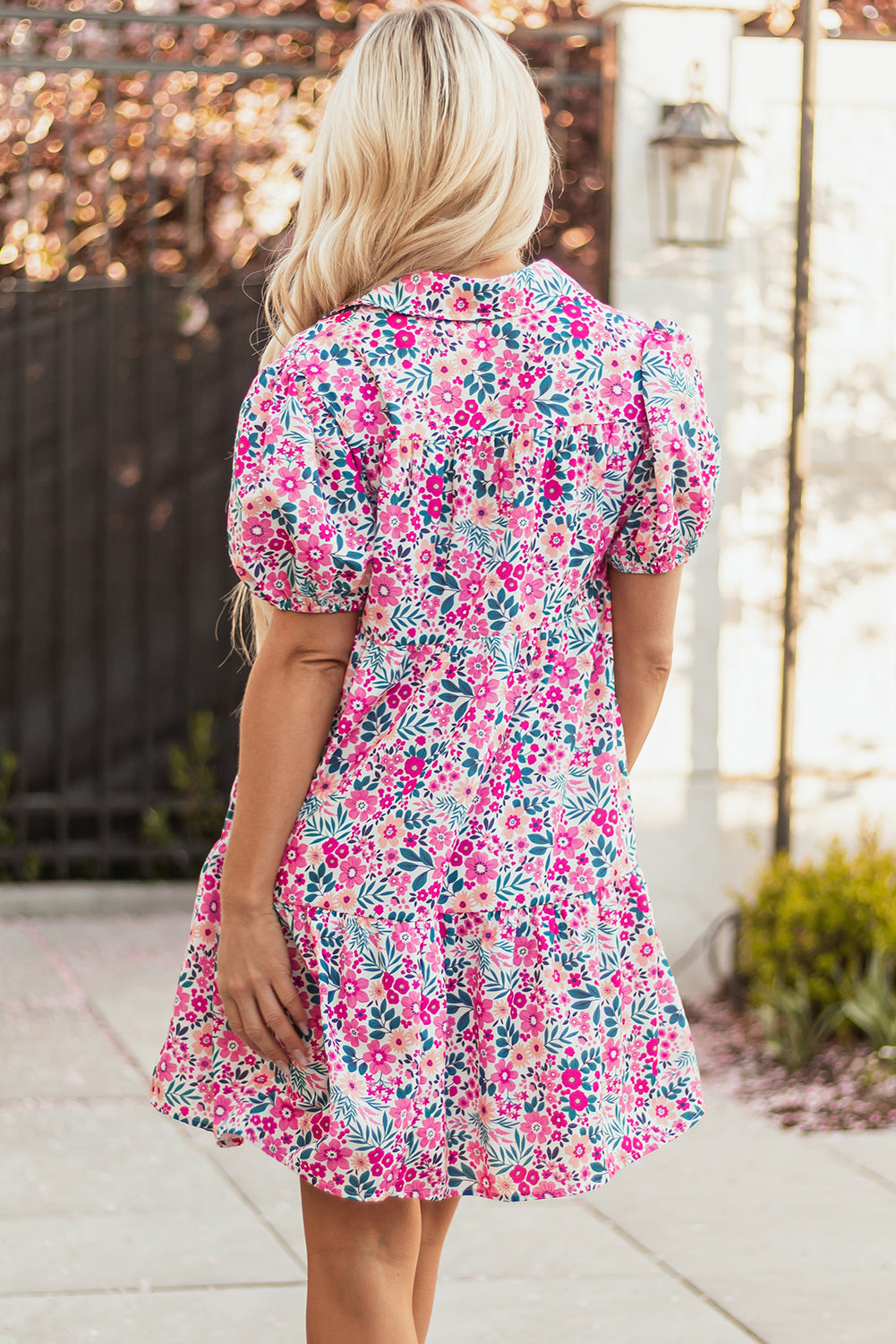 Floral Print Contrast Striped Detail Short Sleeve Blouse