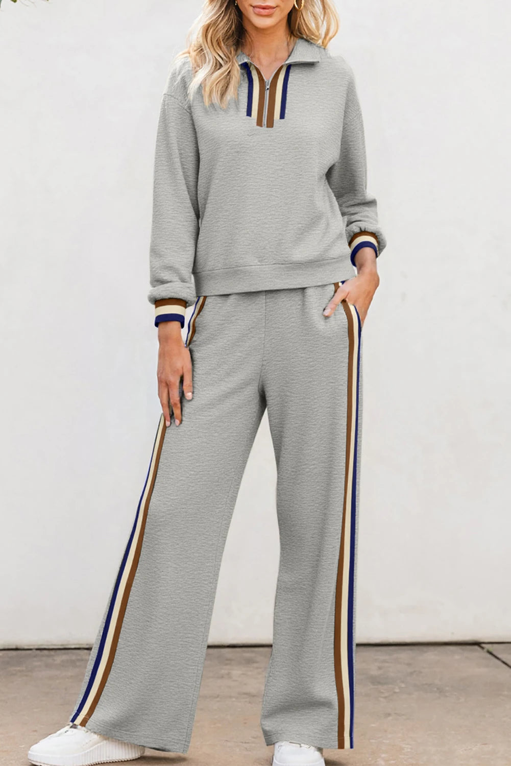 Quarter Zip Pullover Loose Pant Set