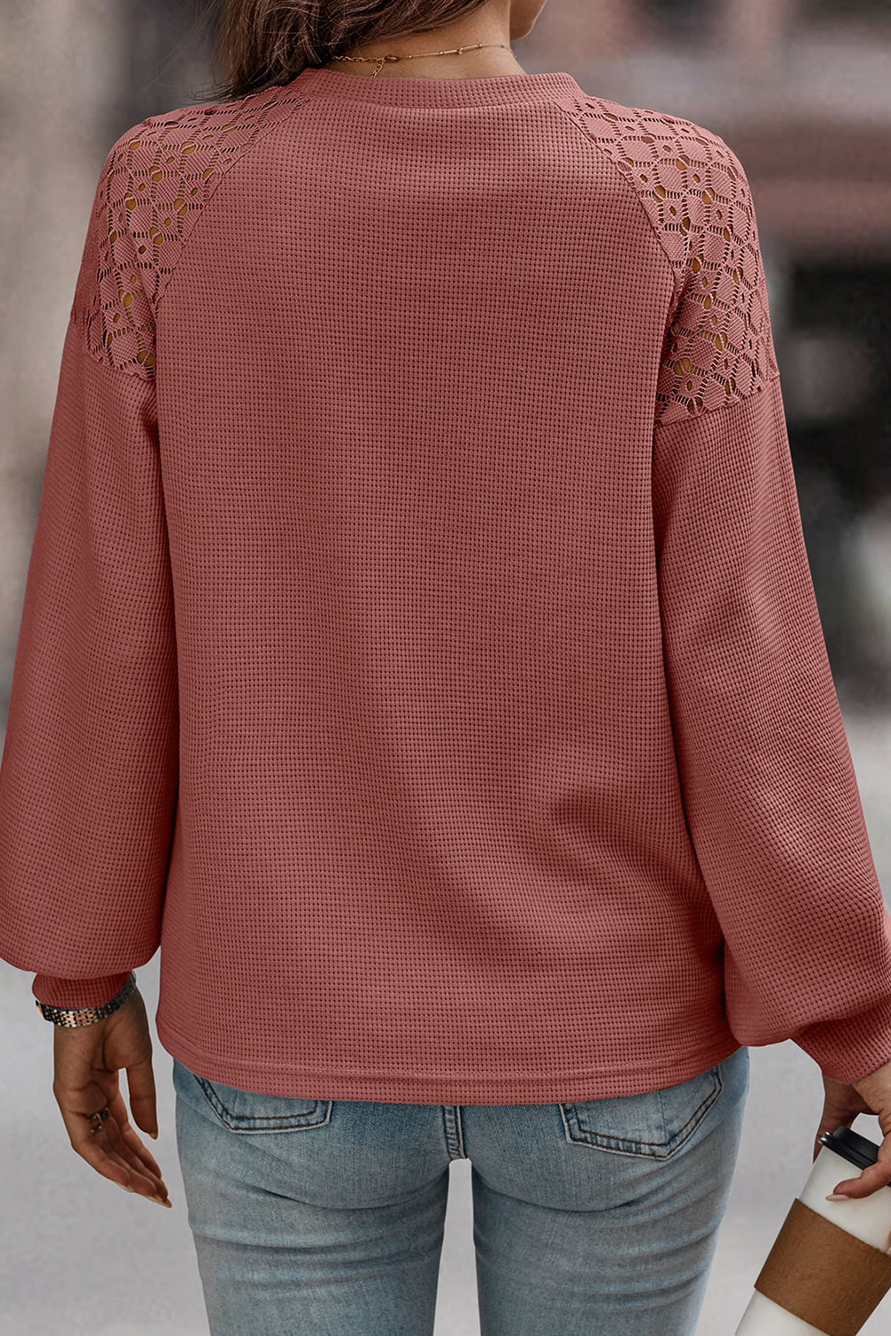 Lace Long Sleeve Textured Pullover
