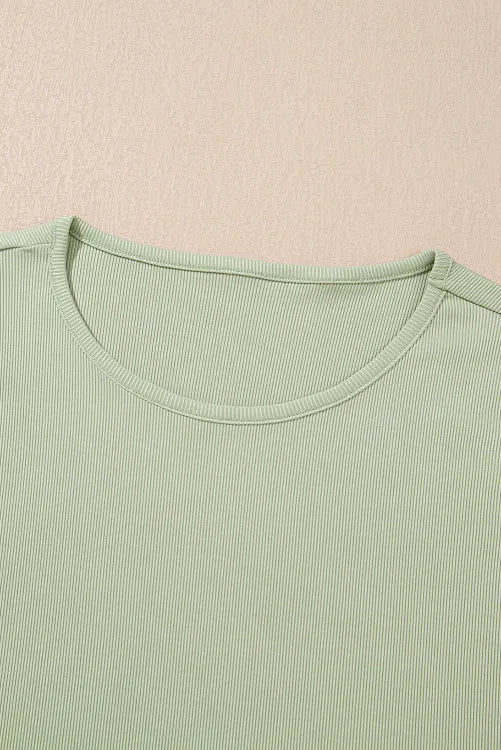 Smoke Green Textured Tank Top and Drawstring High Waist Pants Set