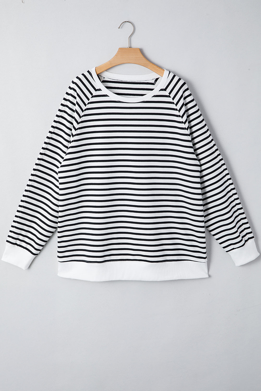 Stripe Raglan Sleeve Side Slits Loose Sweatshirt
