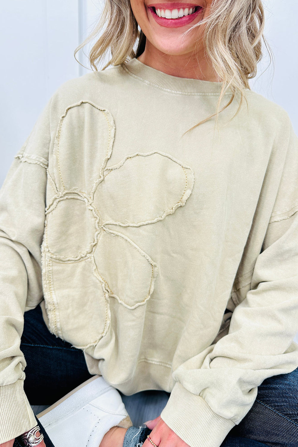 Stitching Flower Pattern Round Neck Plus Size Top