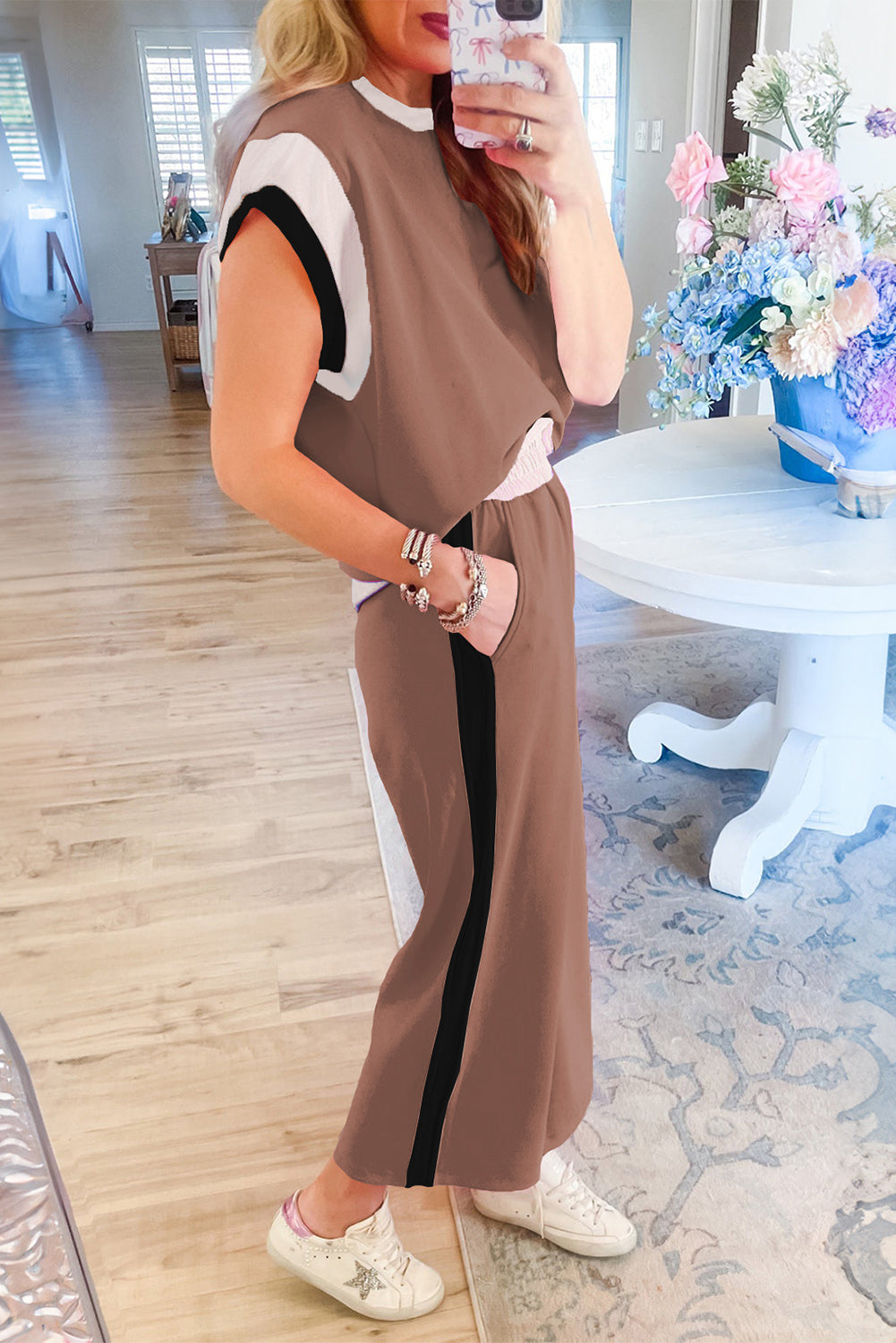 Color Block Detail Casual Two-piece Set