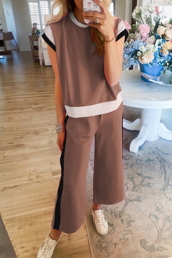 Color Block Detail Casual Two-piece Set