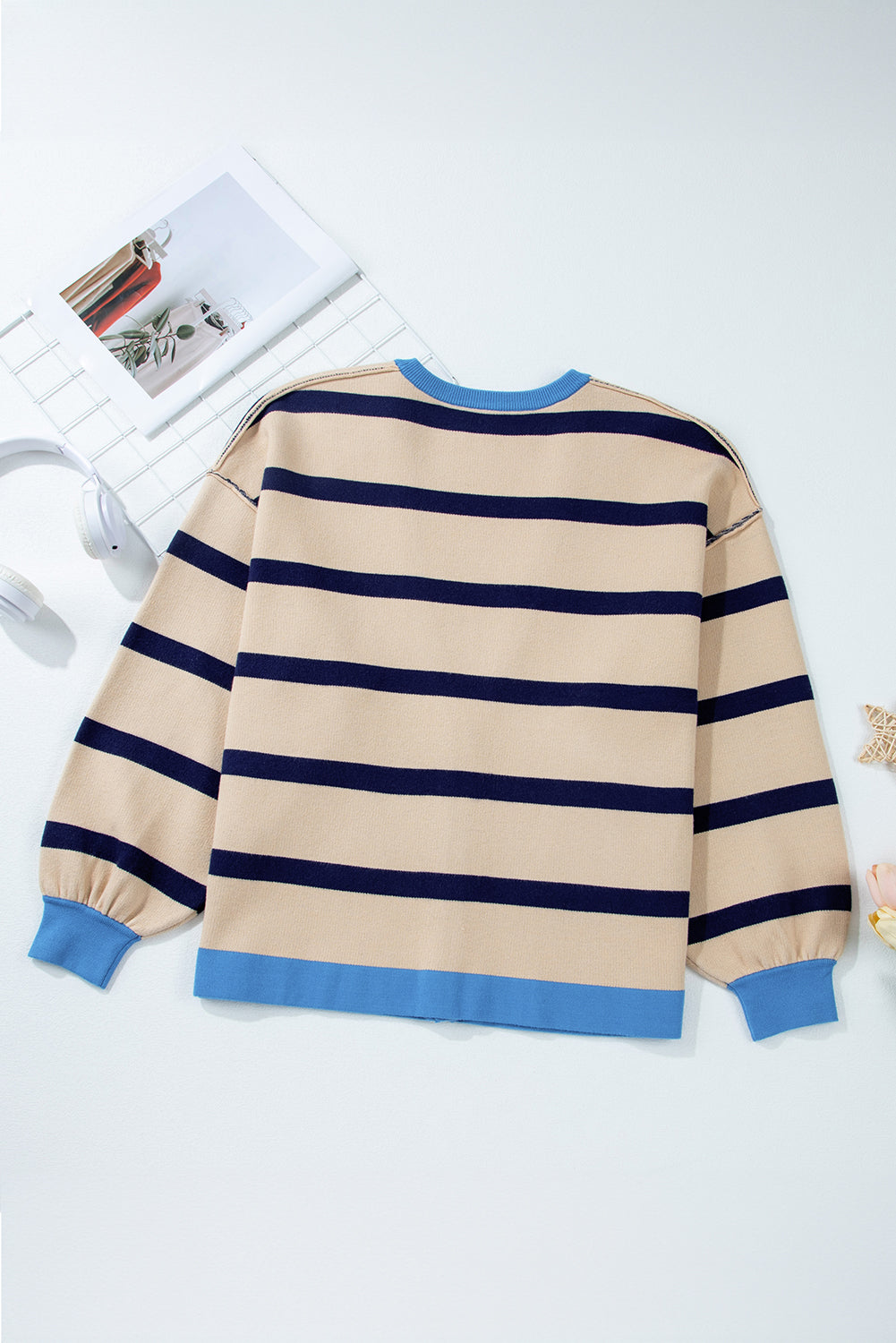 Colorblock Drop Shoulder Buttoned Loose Cardigan