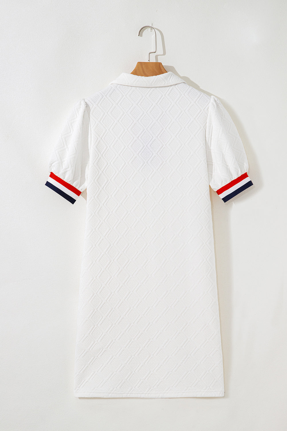 Textured Contrast Striped Detail Sequin Flag Patched Zip Collar T Shirt Dress