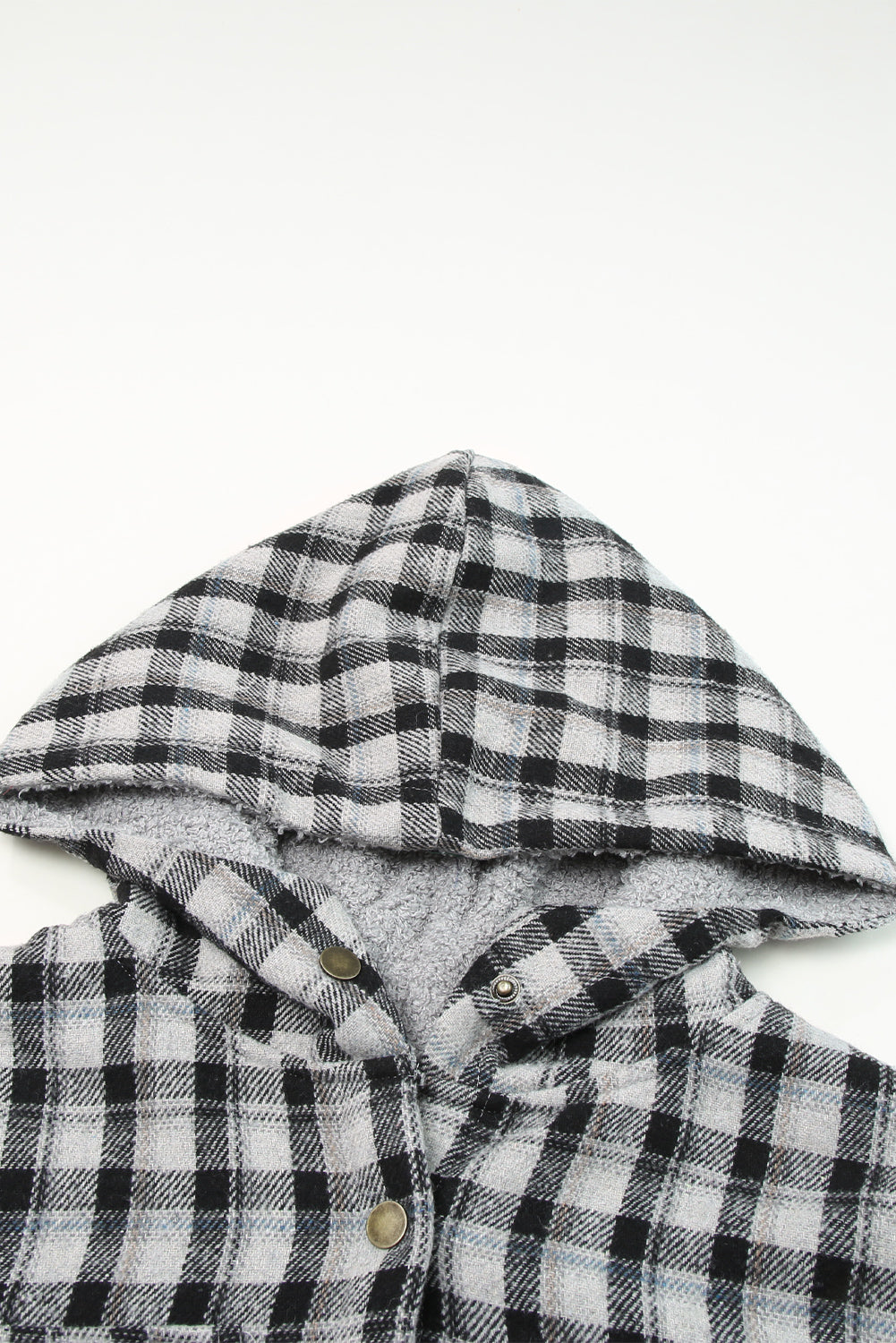 Plaid Pattern Sherpa Lined Hooded Shacket