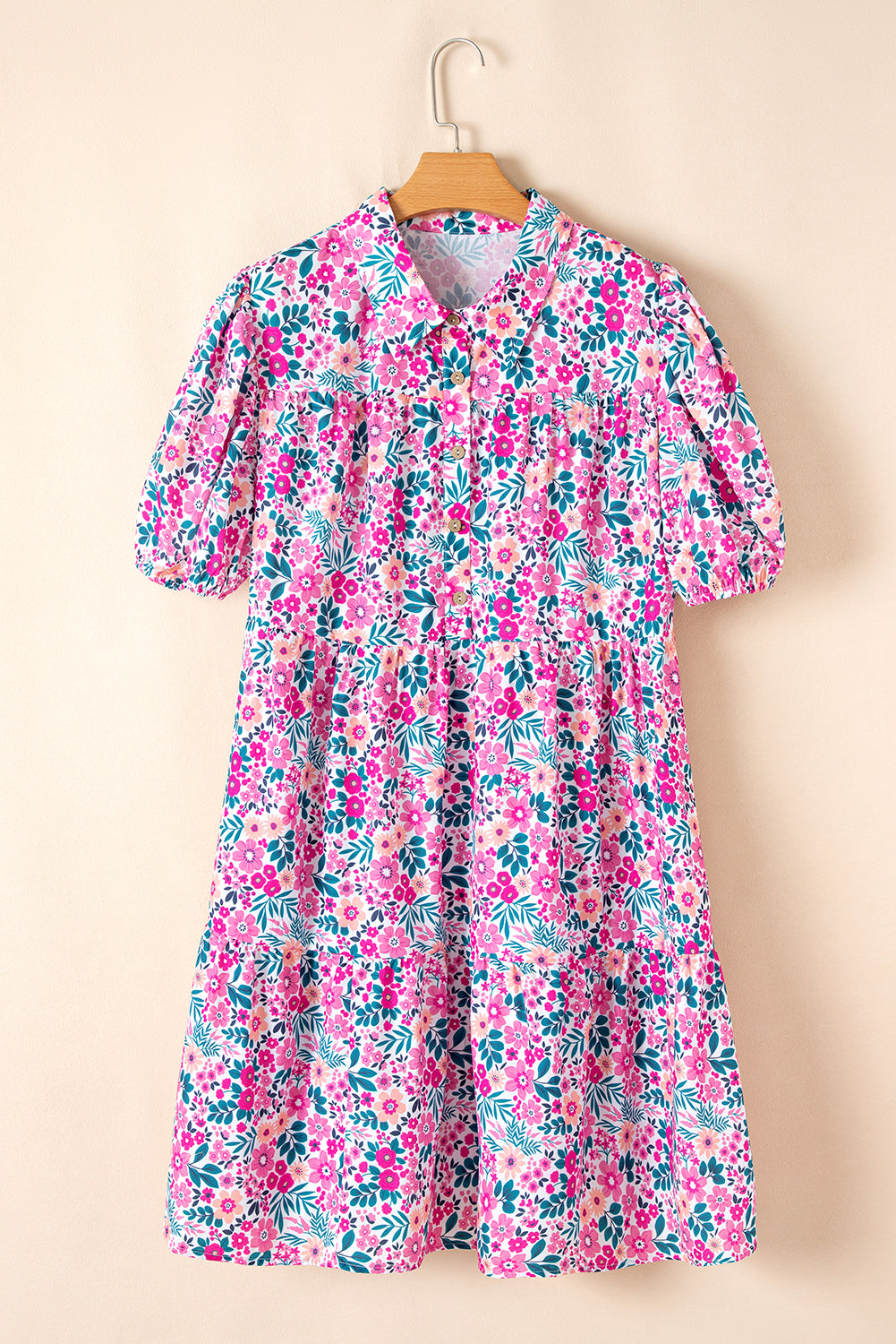 Floral Print Contrast Striped Detail Short Sleeve Blouse