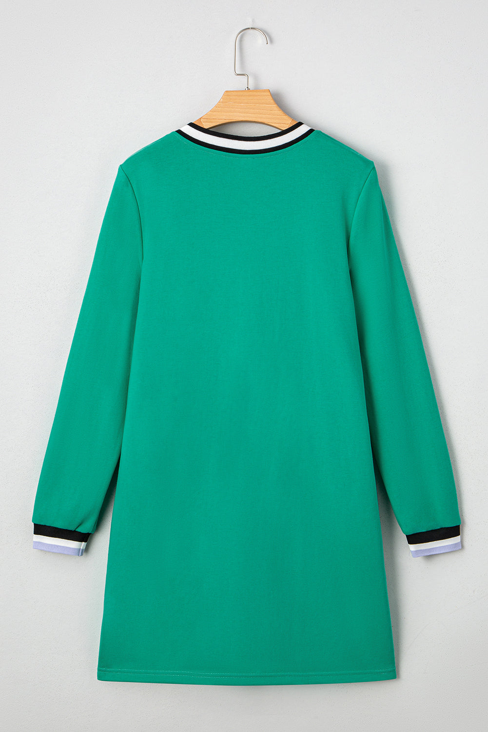 Varsity Contrast Striped V Neck Long Sleeve T Shirt Dress with Pockets