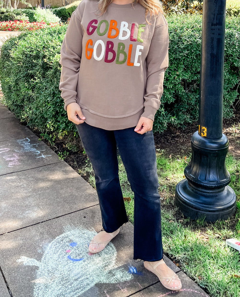 GOBBLE Letter Graphic Thanksgiving Shift Sweatshirt