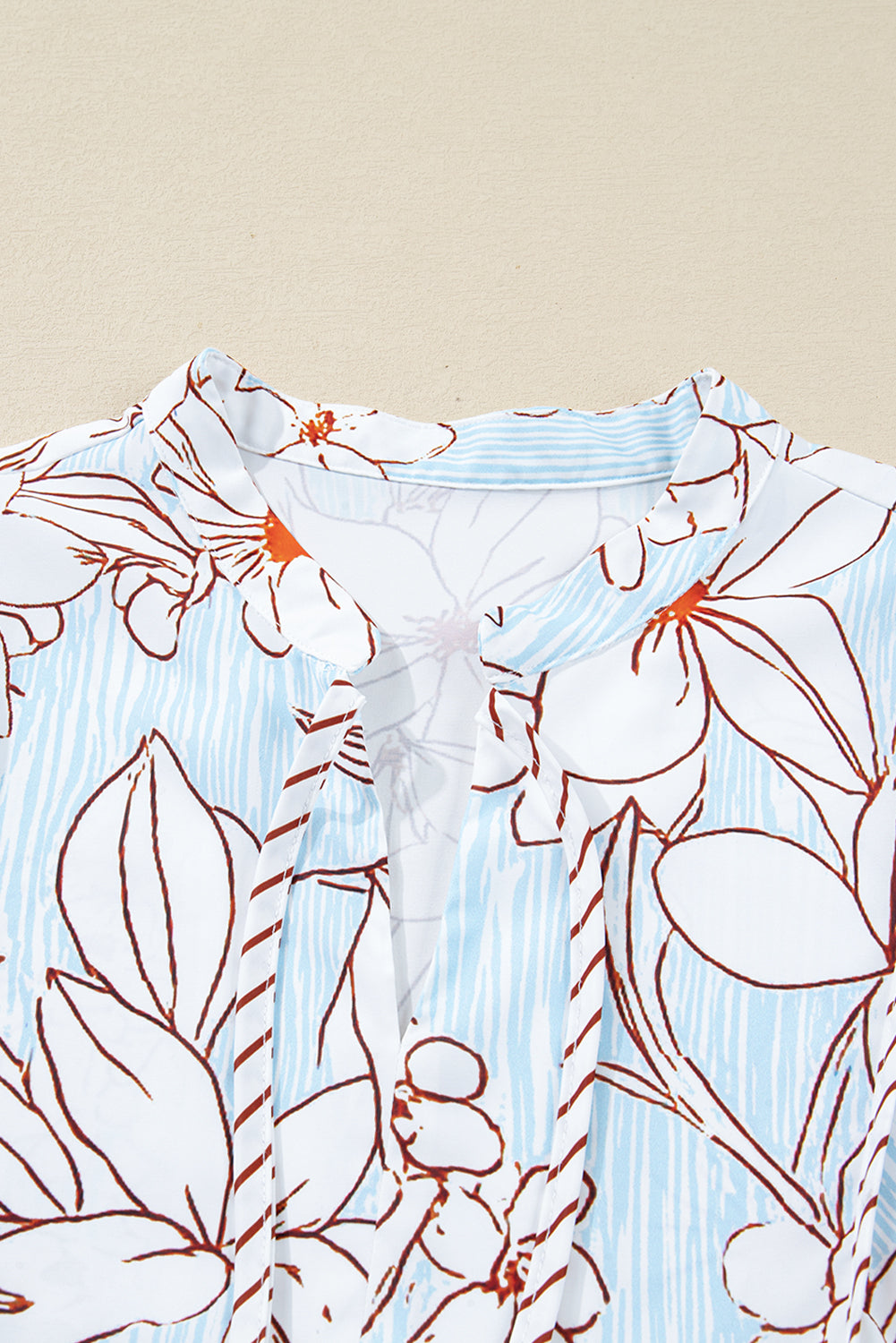 Floral Print Tie Neck 3/4 Sleeve Mini Dress