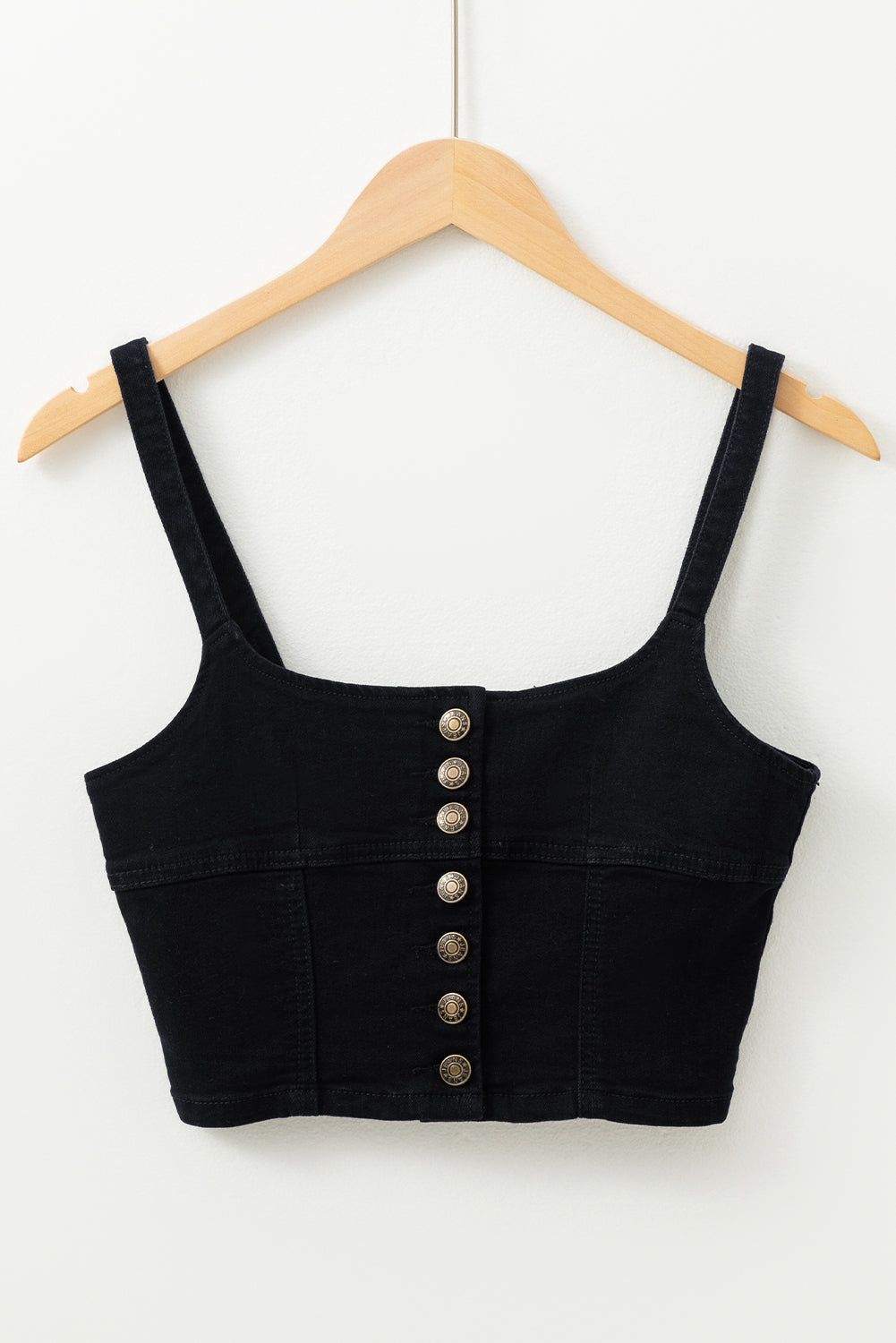 Acid Wash Buttoned Cropped Slim Denim Tank Top