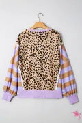 Block Patchwork Leopard Casual Sweatshirt with Slits