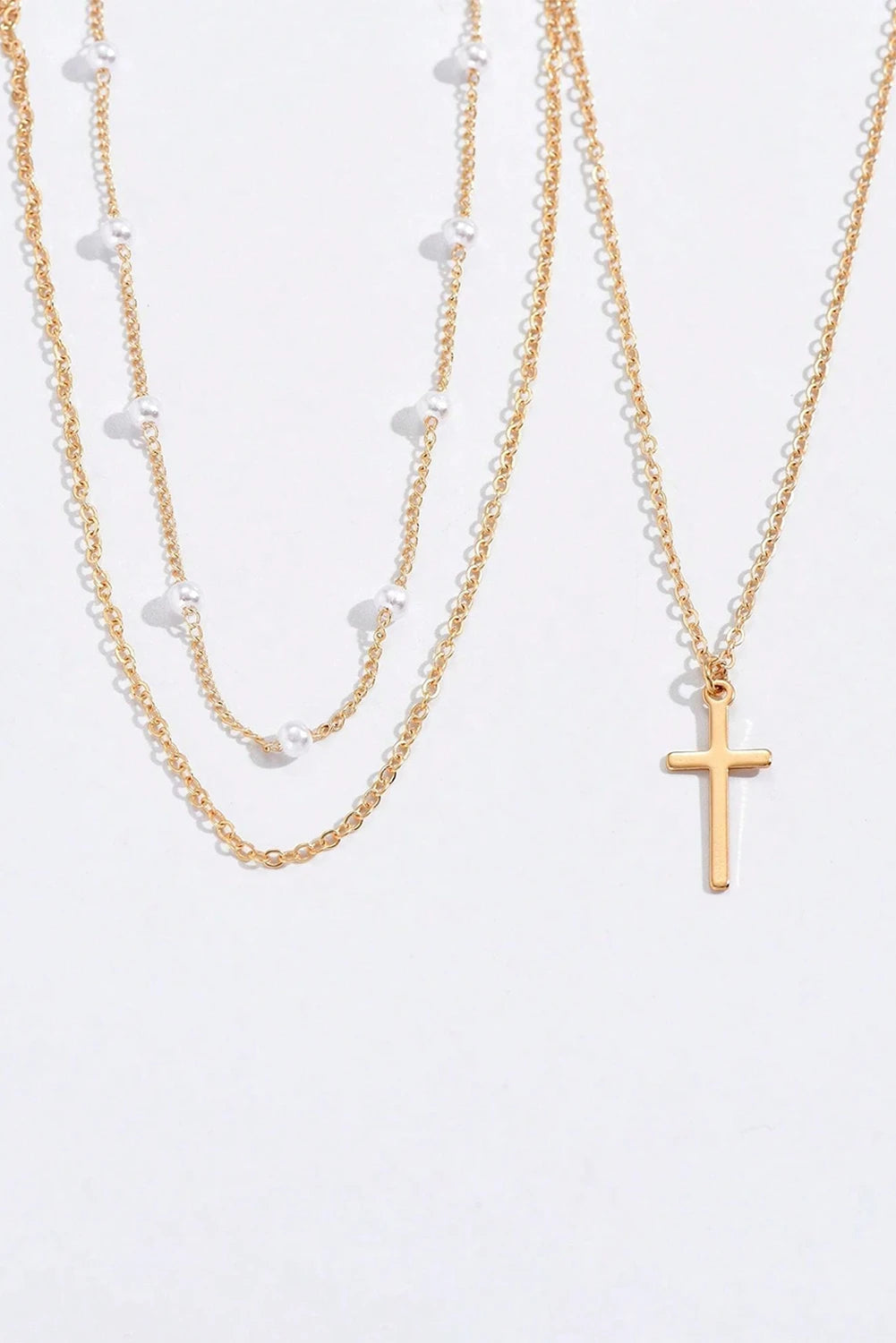 Pearl Decor Triple Layer Chain Necklace