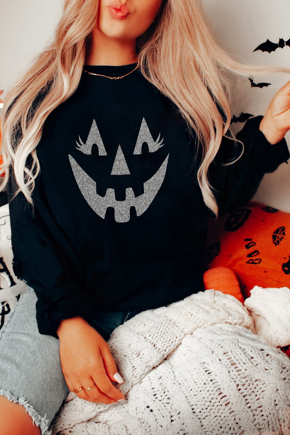 Spooky Face Printed Halloween Fashion Baggy Sweatshirt