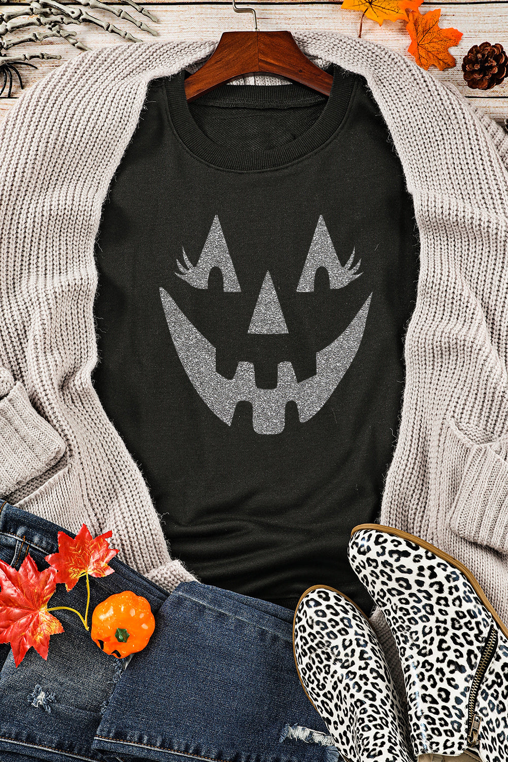 Spooky Face Printed Halloween Fashion Baggy Sweatshirt