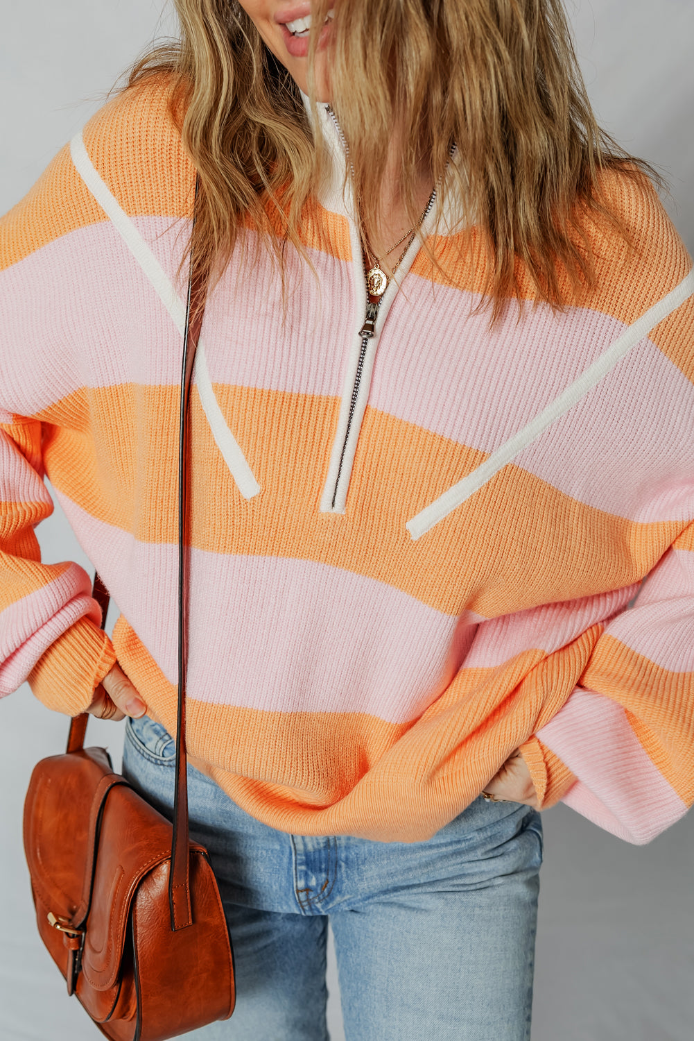 Colorblock Half Zip Oversize Sweater