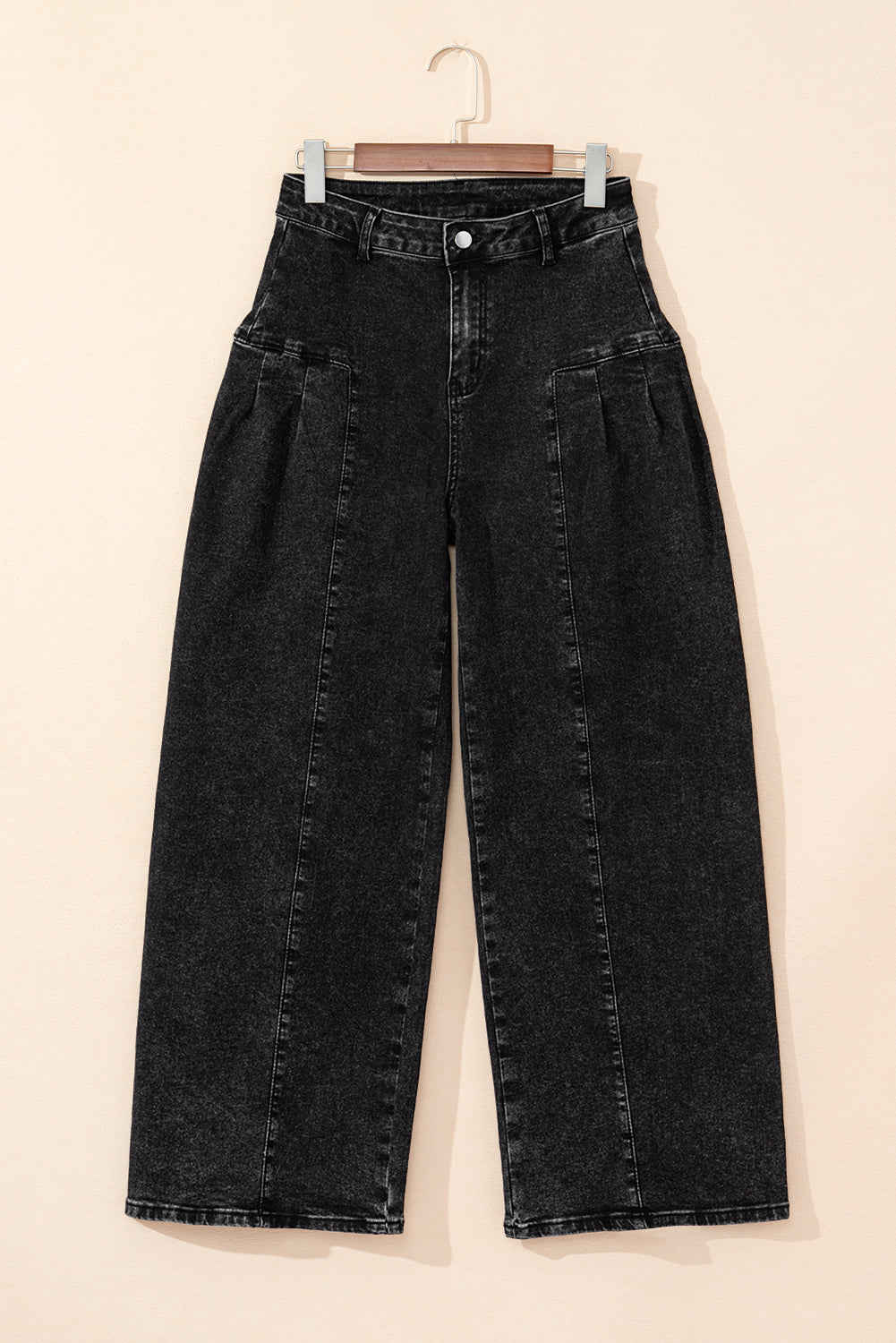 Pleated Wide Leg Mineral Wash Denim Pants
