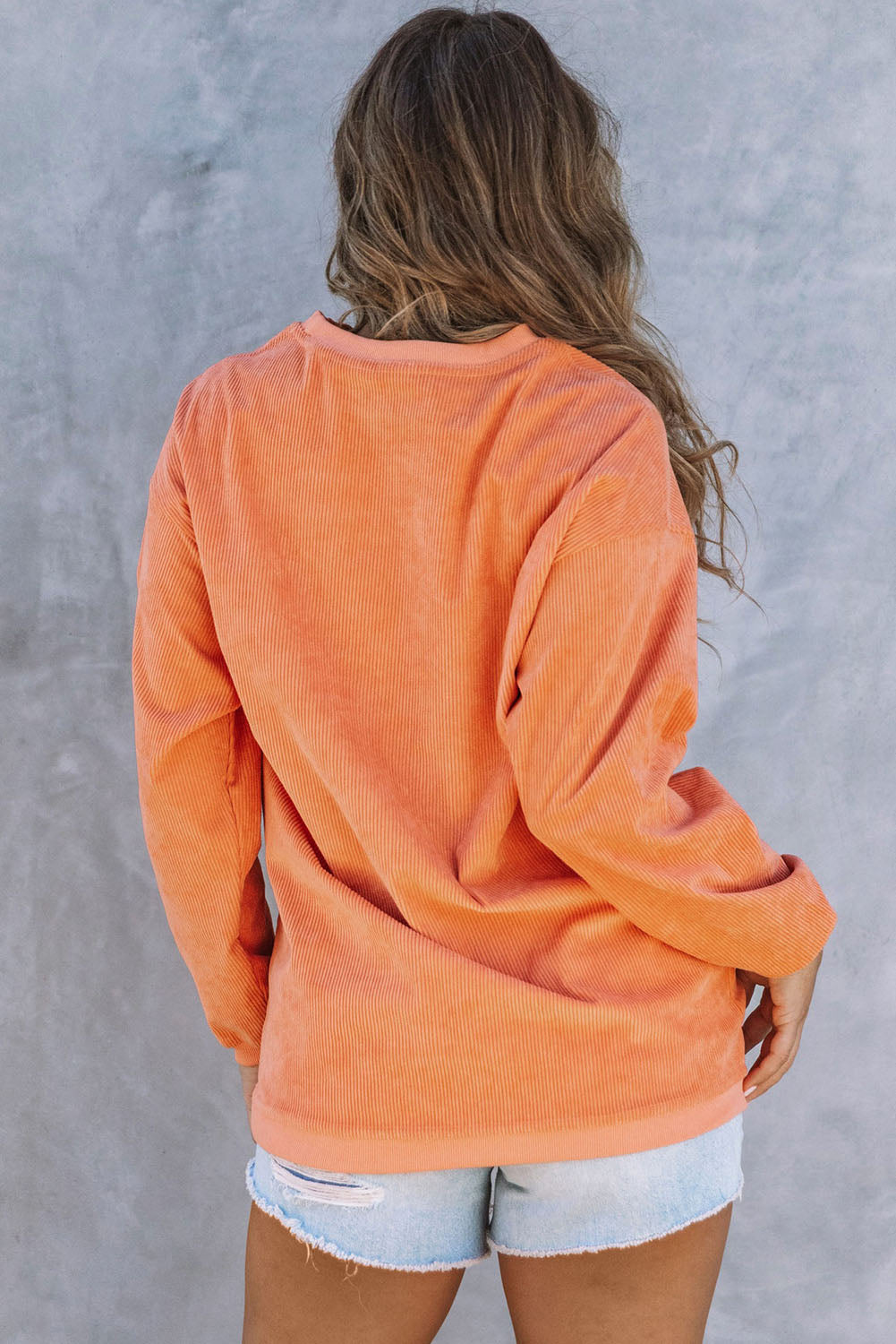 Sequin Pumpkin Patched Twisted Rib Baggy Sweatshirt