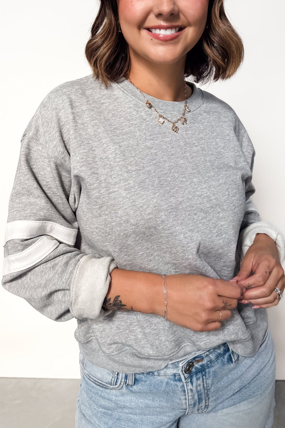 Varsity Striped Detail Crew Neck Plus Sweatshirt