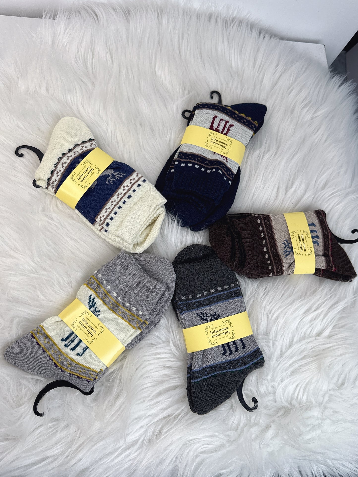 5-Pair Nordic Reindeer Pattern Socks Set (JG1803)