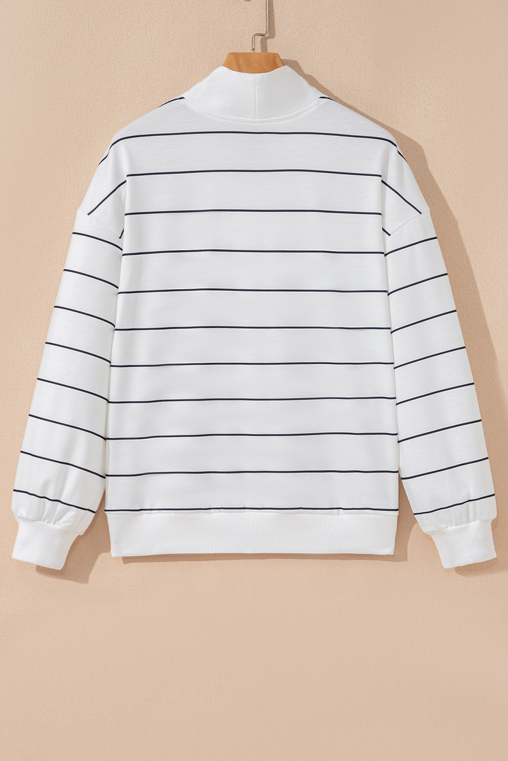 Zip V Neck Casual Stripe Print Drop Shoulder Long Sleeve Top