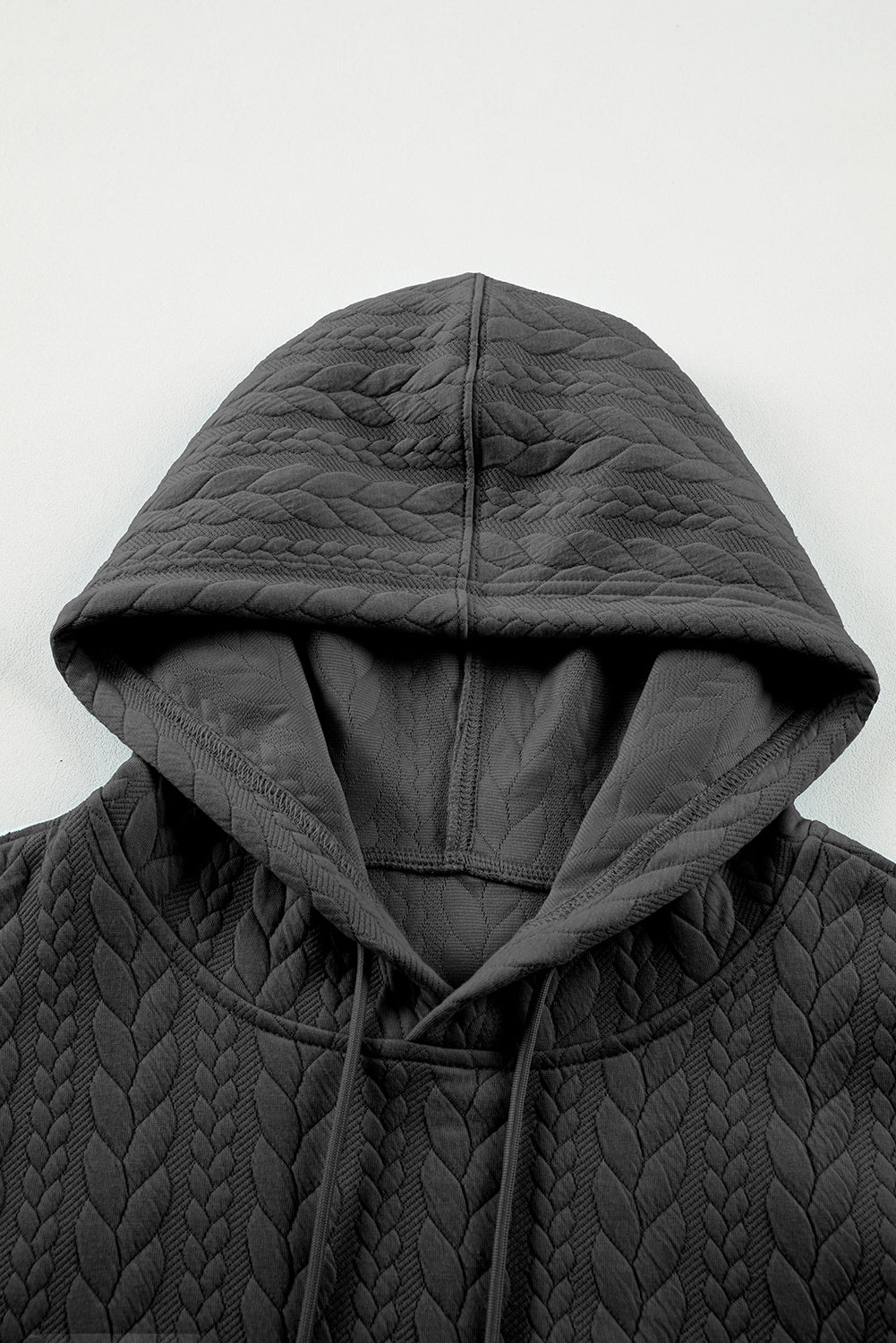 Cable Textured Baggy Solid Hoodie