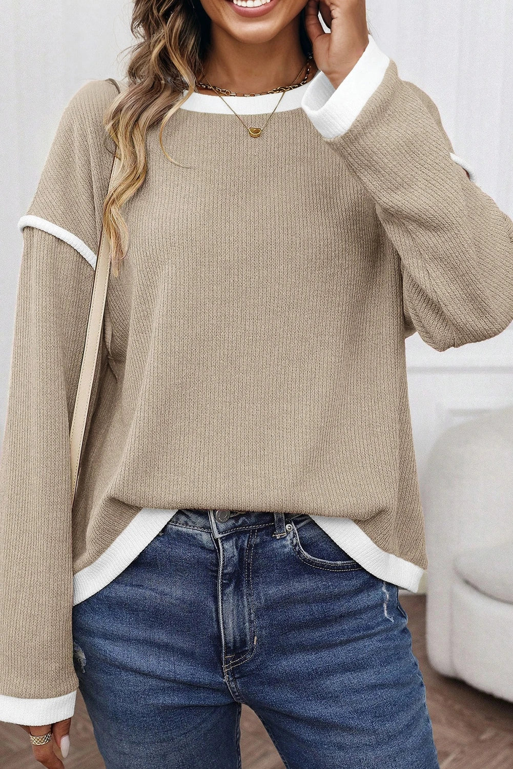 Trim Knit Drop Shoulder Loose Top