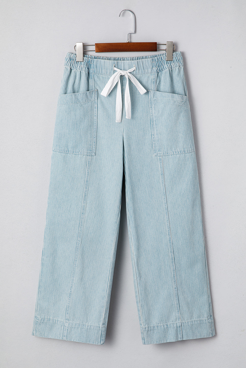 Stripe Mid Rise Drawstring Waist Jeans