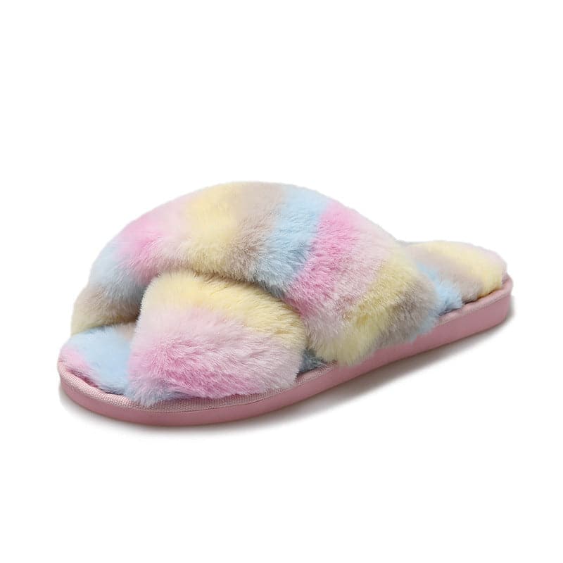 Colorful Plush Cross Plush Slippers - KOC