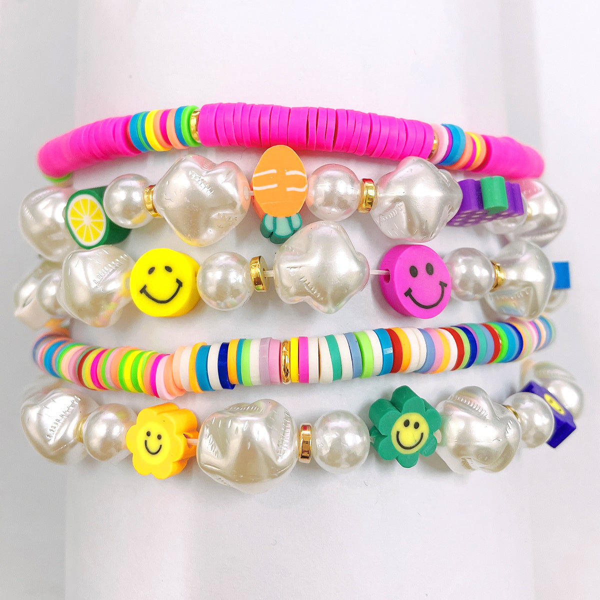 Colorful Clay Fruit Smiley Beaded Bracelet - KOC