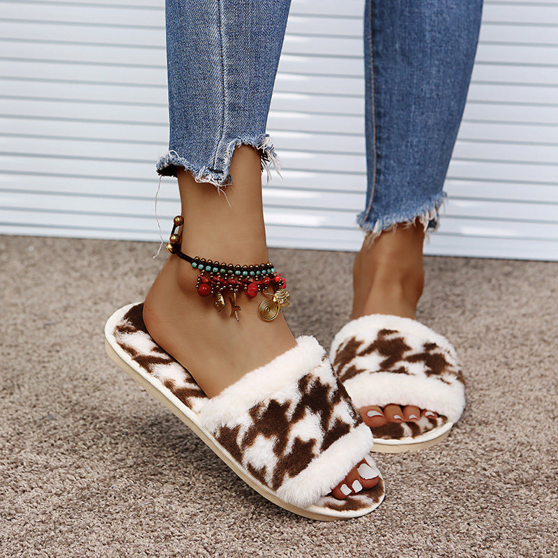 Tie-Dye Soft Bottom Fur Slippers - KOC