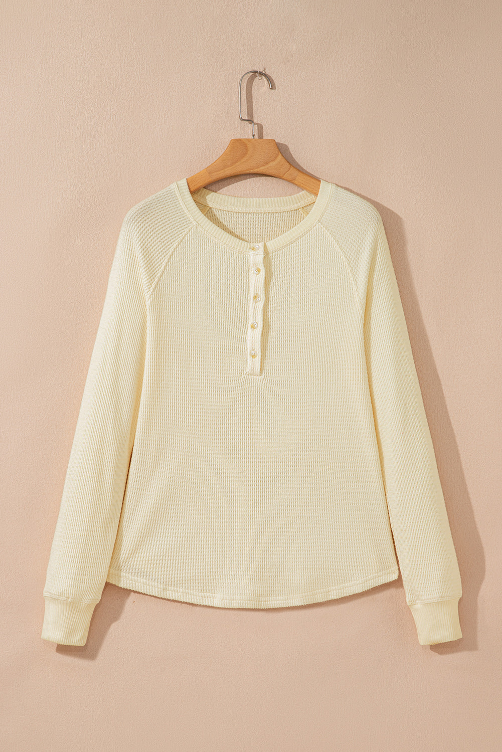 Textured Knit Half Buttons Henley Top