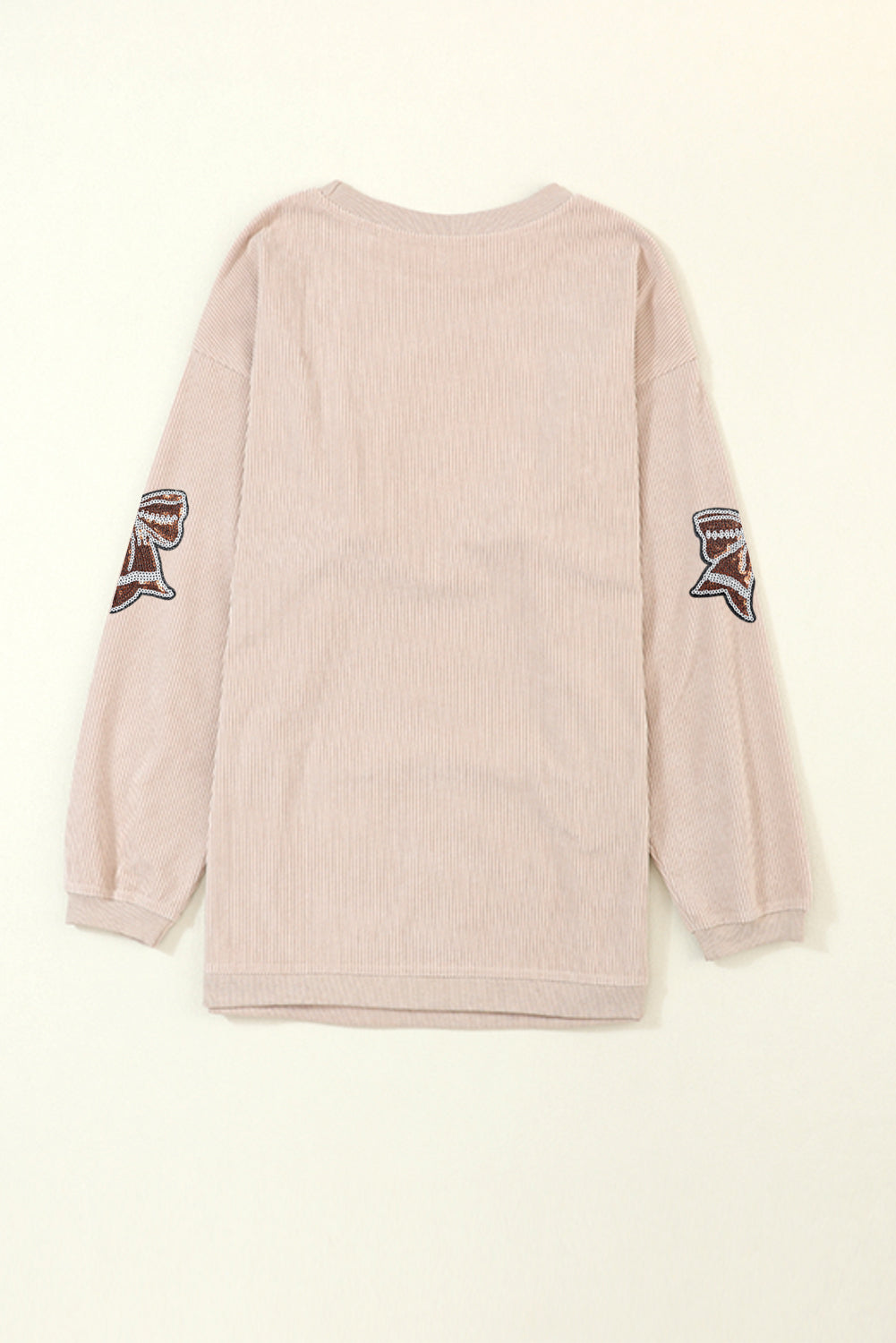 Oversize Sequin Bow Patched Corded Sweatshirt