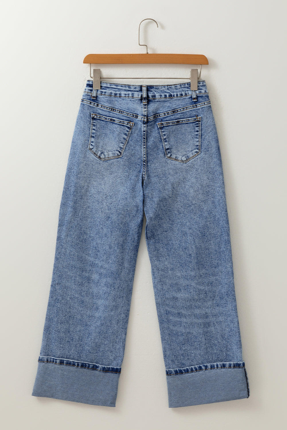 Center Seam Cuffed Hem Straight High Waist Jeans