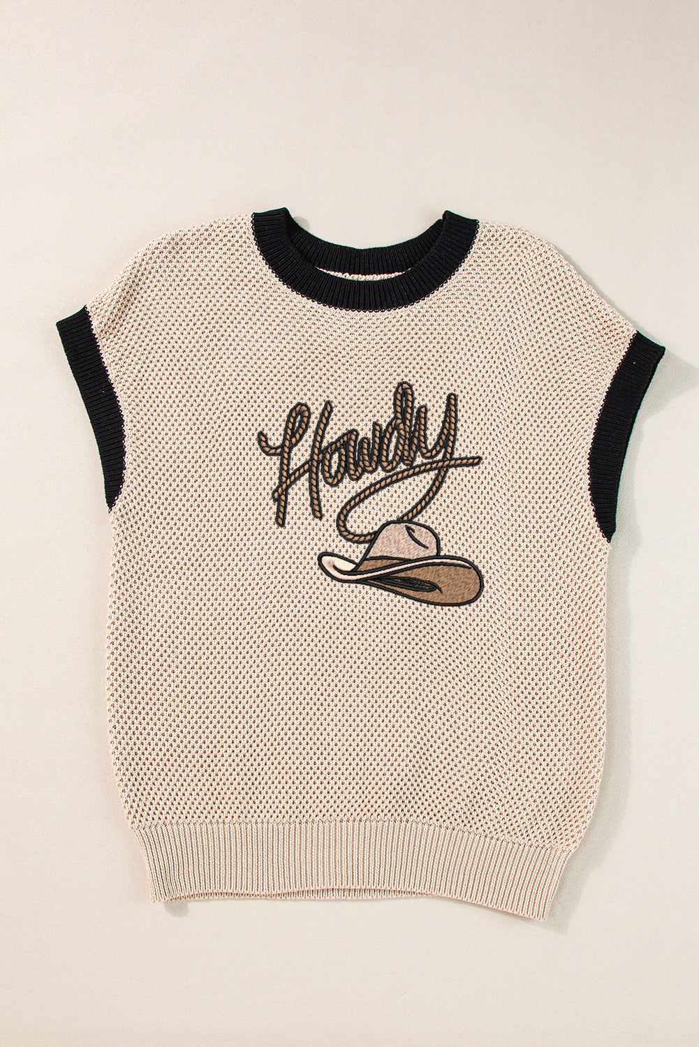 Howdy Cowboy Hat Embroidered Short Sleeve Sweater