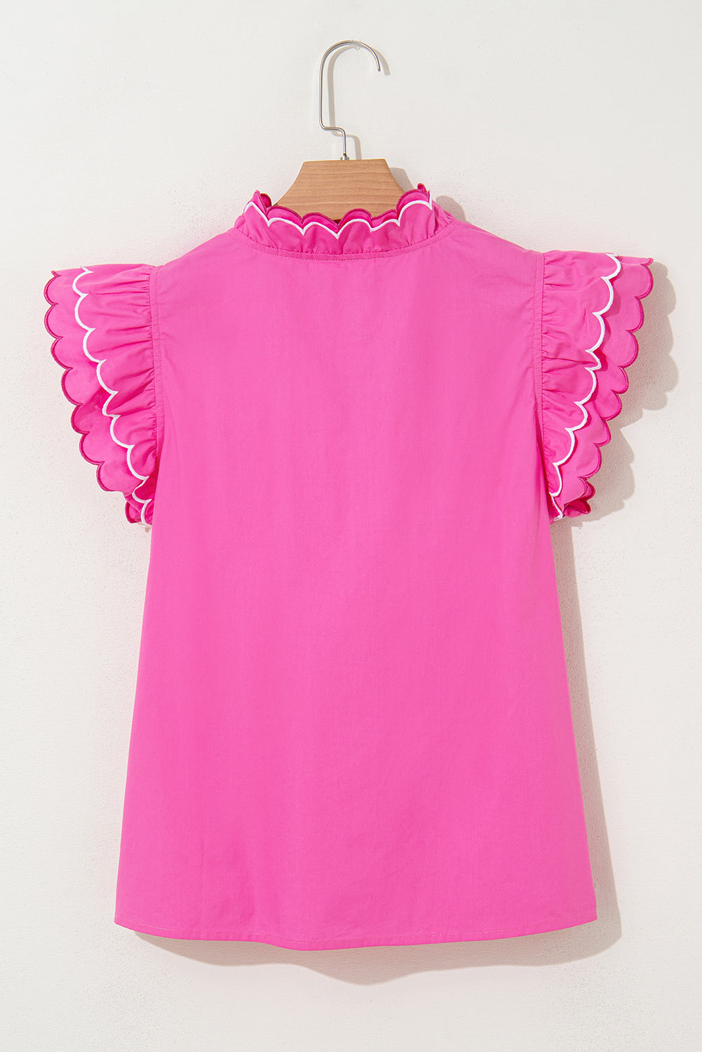 Contrast Scallop Trim Layered Short Sleeve V Neck Blouse