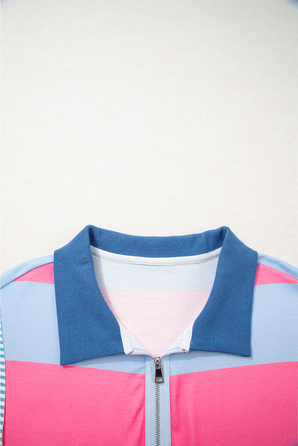 Stripe Colorblock Patchwork Zip up Plus Size Pullover
