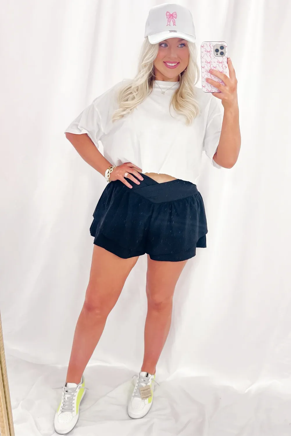 Crossed Waist Tiered Flowy Shorts