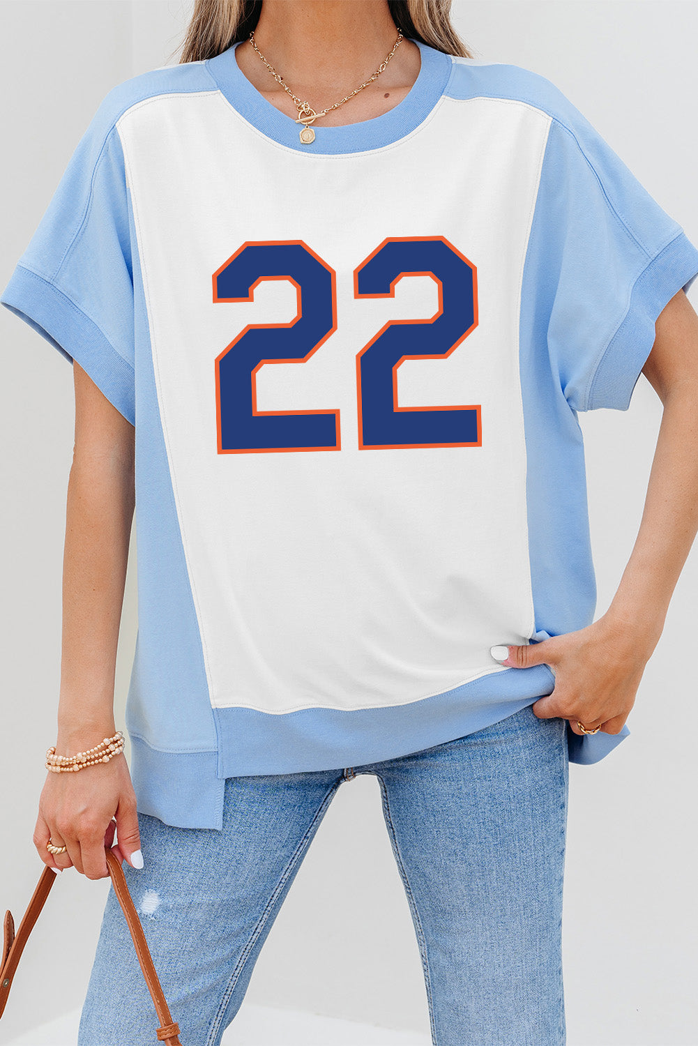 Number 22 Printed Color Block T Shirt