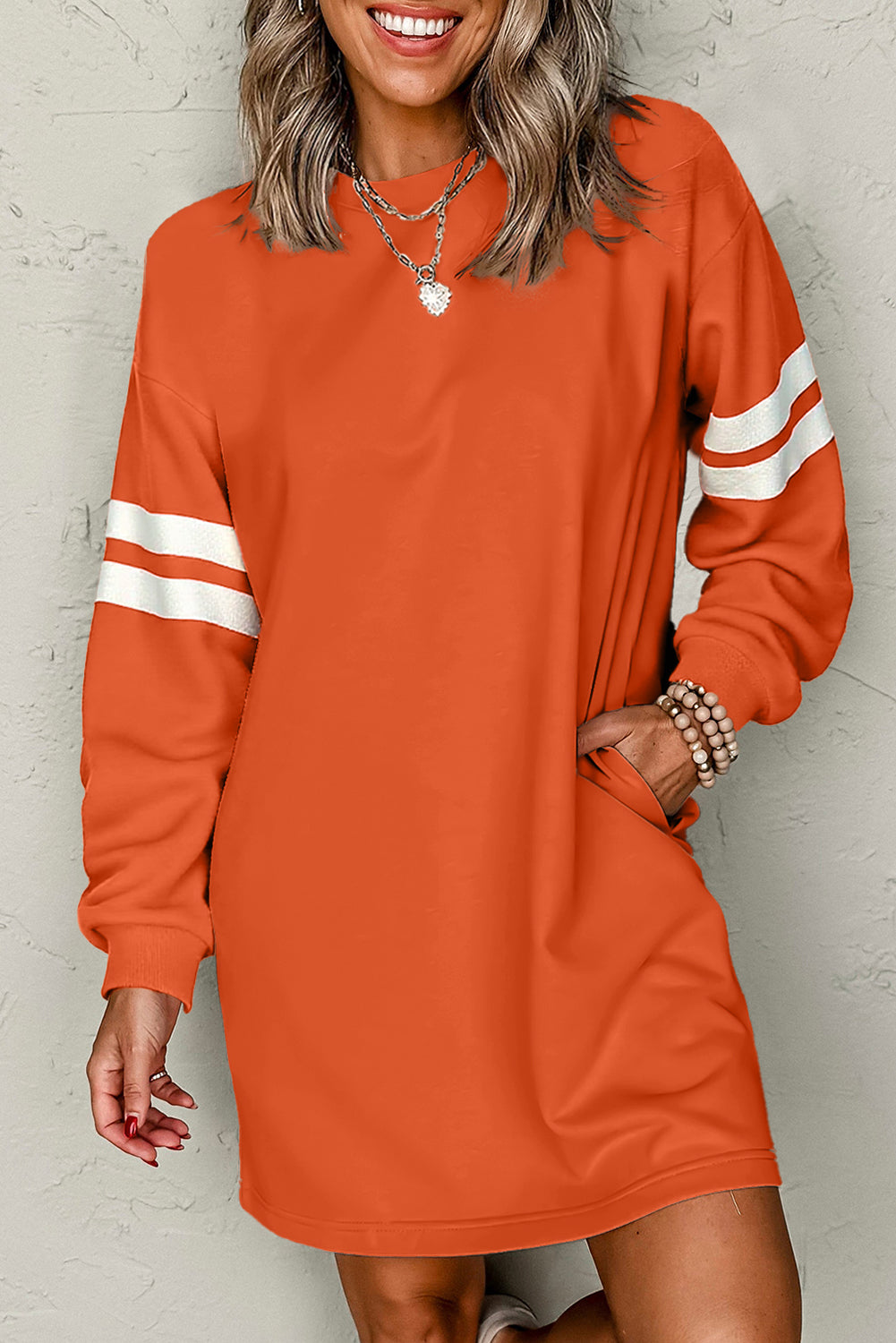Varsity Contrast Banded Sleeve Shift Sweatshirt Dress