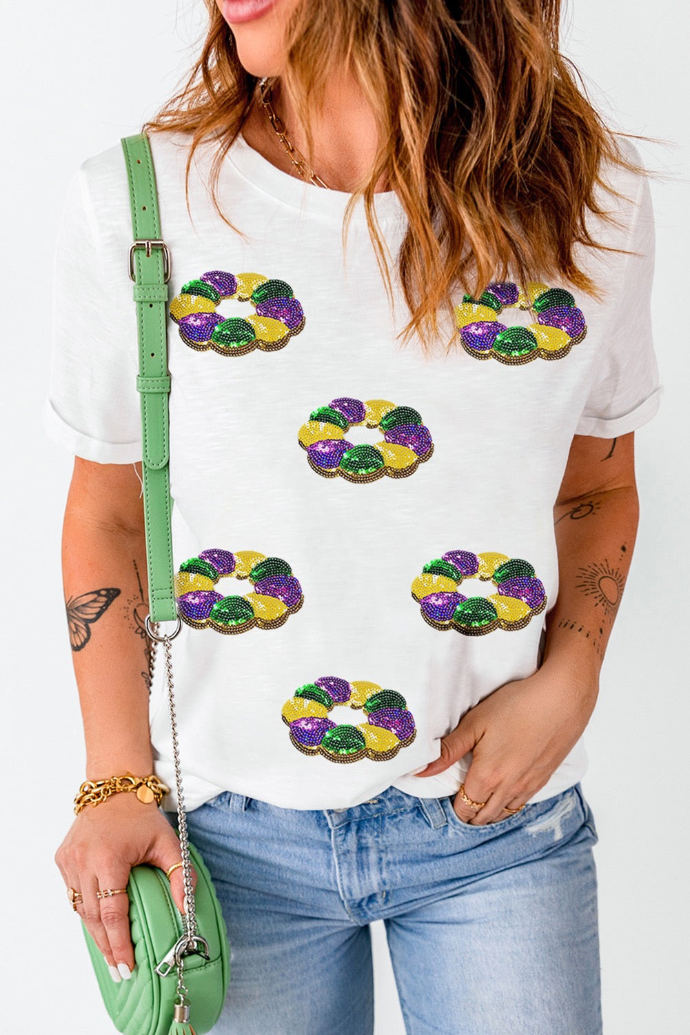 Mardi Gras Sequined Pattern Tee