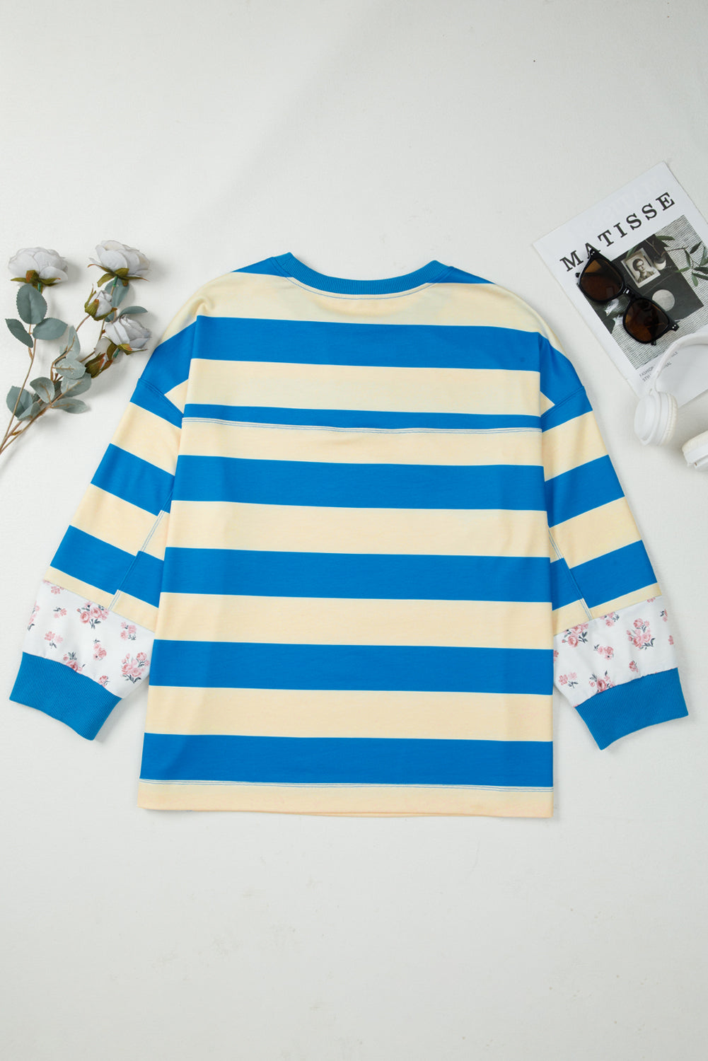 Floral Color Block Drop Shoulder Plus Size Pullover Top
